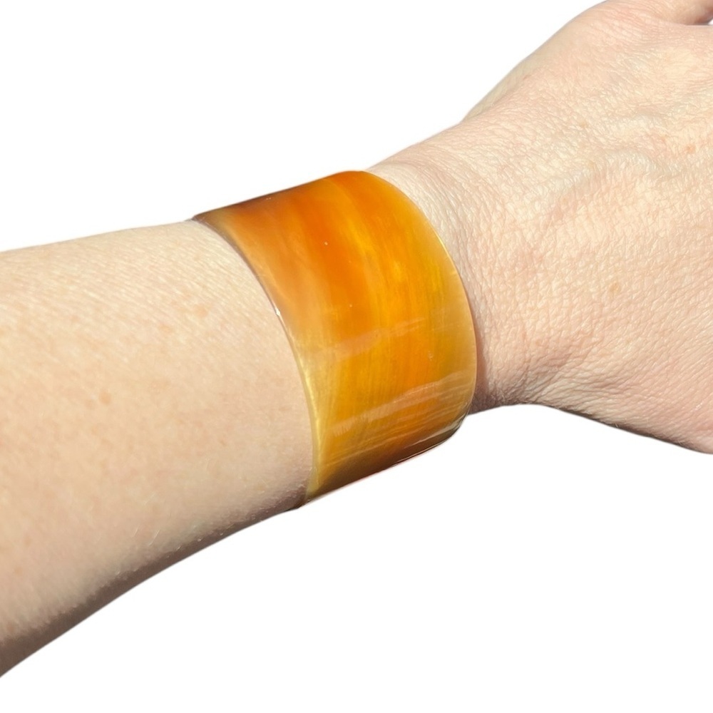 Buffalo Ox Horn Wide Cuff Statement Bracelet Amber Brown - Picture 3 of 6